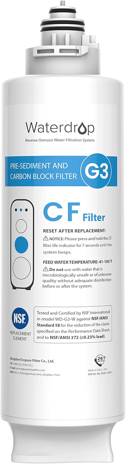 Waterdrop G3-N1CF Filter, Replacement for G3-W and G3P600 and G3P800 RO System