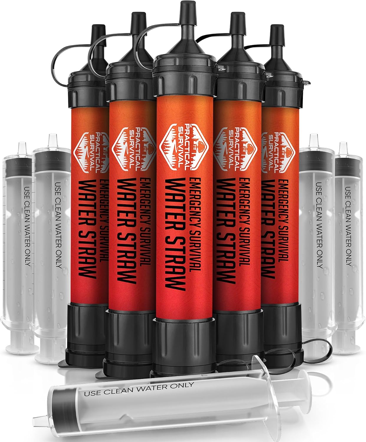 Practical Survival Reusable Emergency Water Filter Straws, 5-Pack