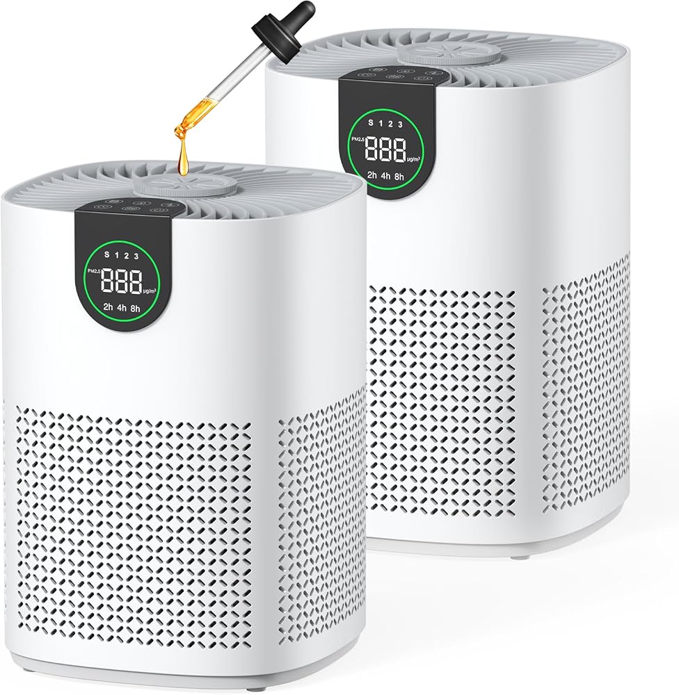 VEWIOR 2 Pack Air Purifiers with Washable Filter for Home Up to 1200ft² | Air Cleaner Large Room Bedroom with Aromatherapy, PM2.5 Display, Sleep Mode, Auto Mode for Dust, Smoke, Pets Hair